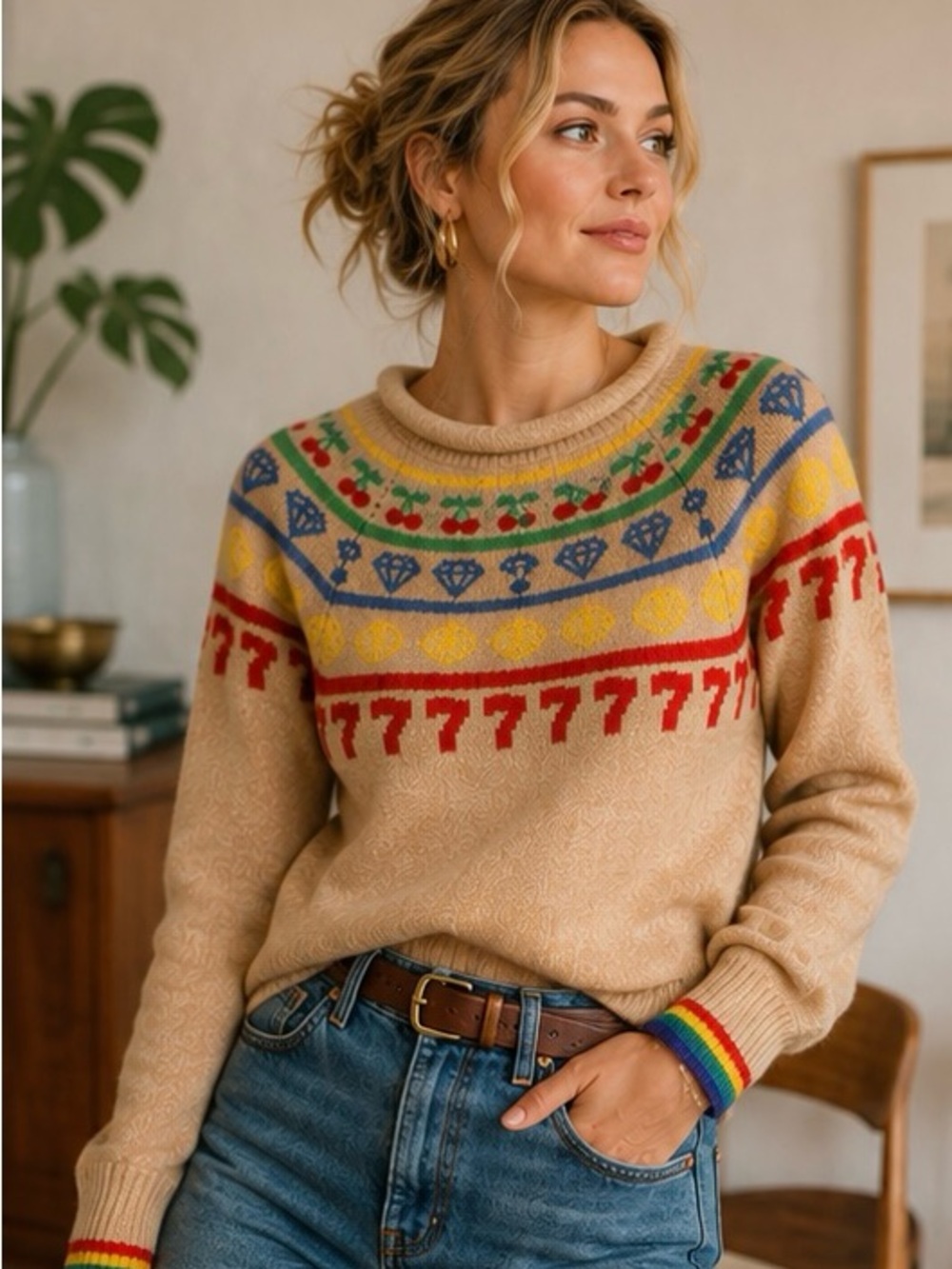 Rachel Antonoff Jackpot Alpaca Fair Isle Sweater S